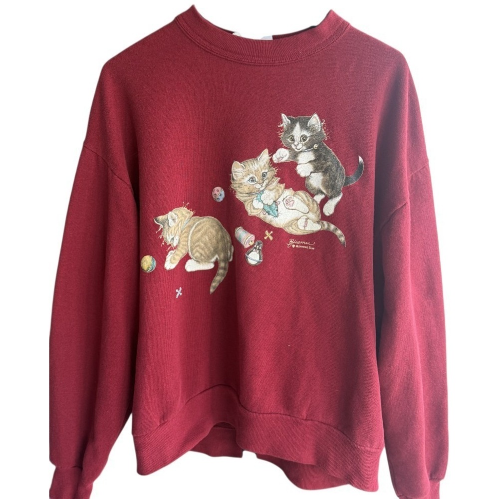 Vintage 90s Cat Lovers Sweatshirt Womens L Graphic Kitten Novelty Pullover